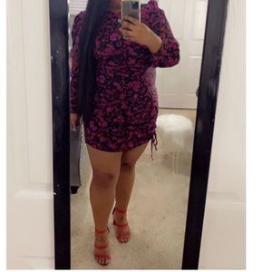 Floral side ruched mini dress